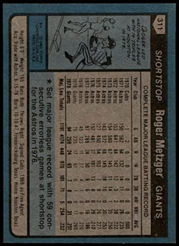 1980 Topps 311 Roger Metzger San Francisco Giants NM/MT Giants