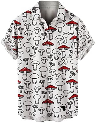 חולצת הדפסת פטריה של פטריות שרוול קצר חולצות מערביות כפתור קדמי קז'ואלי רגיל מתאים לחולצות דש לגברים