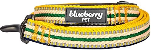 חיית מחמד אוכמניות 3M רצועת כלבים פס רב-צבעונית רפלקטיבית עם ידית רכה ונוחה, 4 רגל x 1 , צהוב וירוק, גדול, רצועות לכלבים