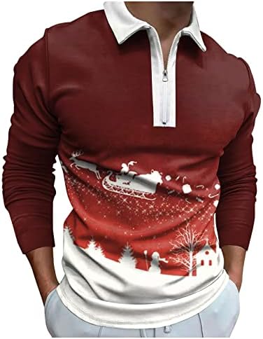 חולצות פולו לחג המולד של Dsodan חולצות שרוול ארוך רוכסן צוואר צוואר צוואר צוואר צווארון מצחיק סנטה קלאוס פתית שלג חולצות גולף חולצות