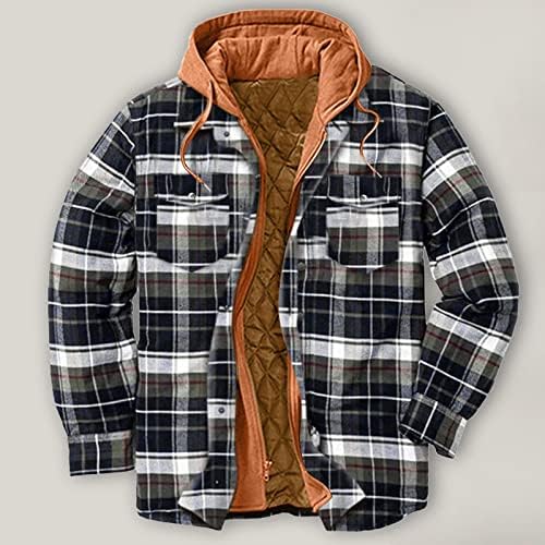 חולצות משובצות XXBR חולצות לגברים בתוספת גודל, רוכסן מעיל ברדס עם כותנה חורפית רוכסן רוכסן רופף מזדמן מבודדים.