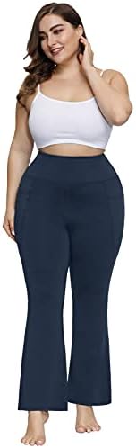 חנה ניקול נשים פלוס גודל בגודל מכנסי יוגה עם כיסים עם מכנסי אימון מותניים גבוהים
