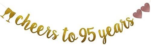 הידד ל 95 שנות באנר, קדם-סטינג, זרי נייר נצנצים זהב ליום הולדת 95 / חתונה לקישוטים למסיבות יום נישואים, אין צורך בהרכבה, זהב, Sunbetterland