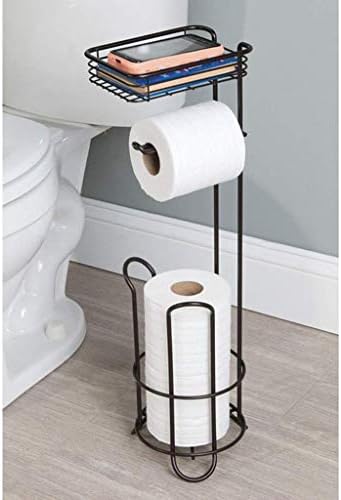 מחזיק גליל נייר טואלט חוט מתכת בודד ומתקן עם מדף אחסון לתא, טלפון נייד-ארגון אחסון אמבטיה