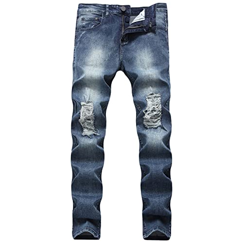 מכנסי ג'ינס מחודדים של גברים נקרעים לגברים חורי ברך היפ הופ ג'ינס מכנסי עיפרון רזה הרס