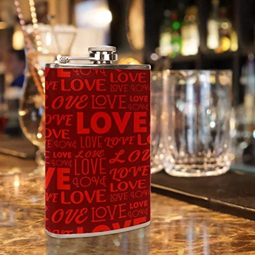 בקבוקון למשקאות חריפים נירוסטה עמיד בפני דליפות עם משפך 7.7 עוז כיסוי עור רעיון מתנה נהדר בקבוק-דפוס מכתב אהבה אדום