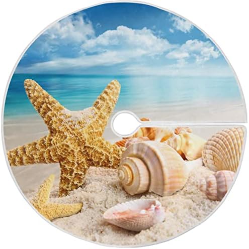 Oarencol Starfish Seashells חצאית עץ חג המולד 36 אינץ 'קיץ חול חוף כחול שמיים אוקיינוס ​​אוקיינוס ​​חג המולד מפלגת חג עץ קישוטי מחצלת