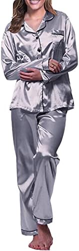 נשים של משי סאטן פיג ' מה סט 2 יחידות הלבשת כפתור למטה ארוך שרוול חולצות ומכנסיים הלבשת סטים עם כיסים