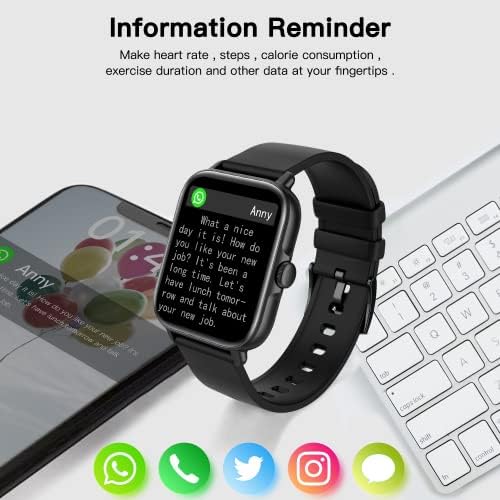 שעון חכם VomePea, גשש כושר עם IP68 אטום למים, צג בריאותי לדופק, חמצן דם, שינה, 1.7 '' מסך מגע Bluetooth Smartwatch עבור אנדרואיד-אפון iOS שחור