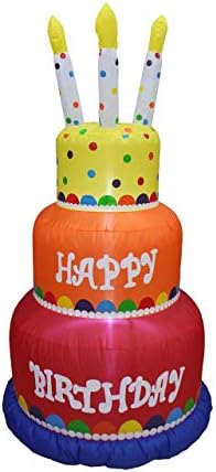 שתי קישוטים למסיבות יום הולדת צרור כולל עוגת יום הולדת שמח בגובה 4 רגל מתנפחת עם נר, ועוגת יום הולדת שמח בגובה 6 מטר מתנפחת עם נרות מפוצצים עם נורות LED