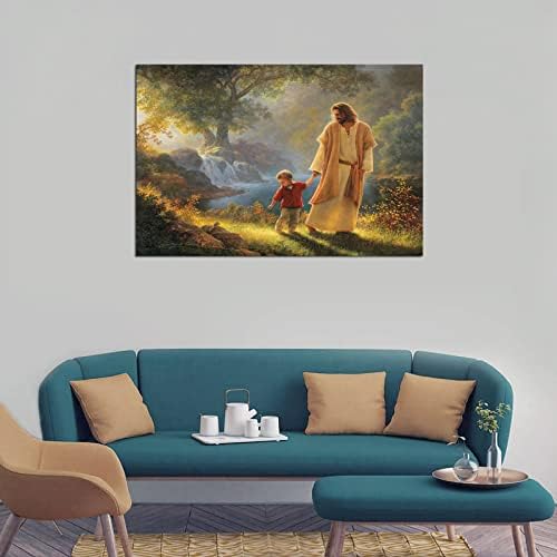 YBS ישוע המשיח ההולך עם פוסטר אמנות של בד ואמנות קיר הדפס פוסטרים מודרניים לעיצוב חדר שינה משפחתי 16x24 אינץ '