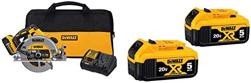 Dewalt 20V מקסימום* 7-1/4 אינץ 'מסור עגול אלחוטי עם ערכת בלם וסוללת 20V מקסימום XR, 5 אה, 2 חבילה