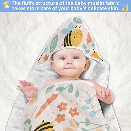 Vvfelixl דבורים עם מגבת ברדס עם פרחי קיץ סופגים מגבות לתינוקות כותנה מגבת רחצה רכה לתינוק, פעוט 35x35in בז '