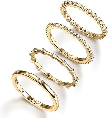 טבעות מלאות זהב 14 קראט טבעות ערימה לנשים בנות טבעת להקה ניתנת לגיבוב טבעת הצהרה רגילה נוחות התאמה גודל 5 עד 10
