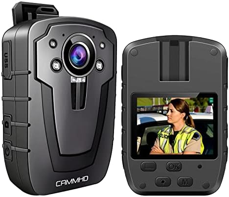 CAMMHD C8-128G 2K/1296P מצלמת גוף, תקליט וידאו 11-12 שעות, מצלמת גוף ראיית לילה, מצלמת גוף של IP67 אטום למים מצלמה רכובה על גוף עם 2 יחידות 360 מעלות קטעים סיבובים לאכיפת חוק, שימוש אישי
