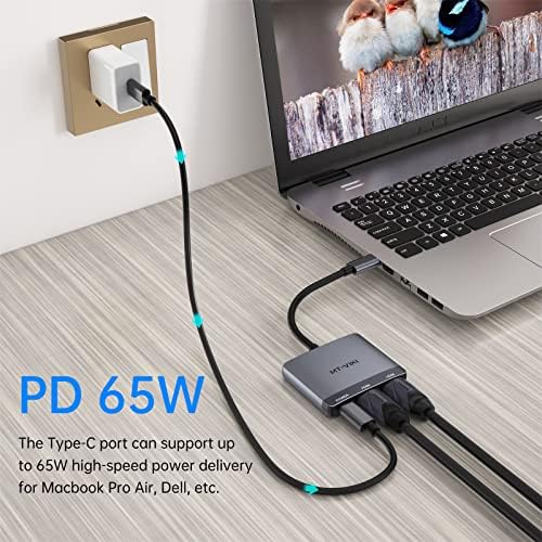USB C עד מתאם HDMI כפול 4K @60Hz + PD מטען, MT-Viki Type C לממיר HDMI עבור MacBook Pro Air 2020/2019/2018, Lenovoyoga 920/ThinkPad T480, Dell XPS 13/15 וכו '