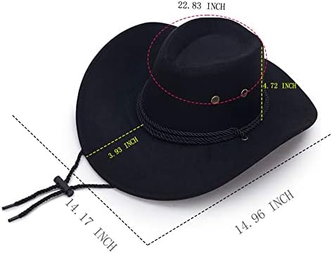 עלה מערבי פו הרגיש קאובוי כובע רחב שולי כובע מתכוונן מחרוזת תכליתי כובע לכל אירוע