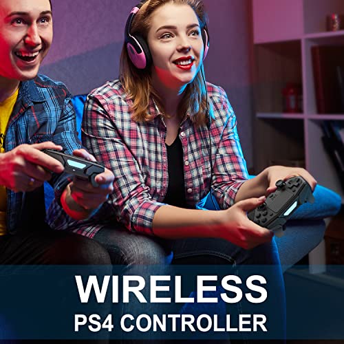 בקר PS4 עם חבילת שביתה, בקר משחק אלחוטי Ueevii עם 4 משוטים לפלייסטיישן 4/Pro/Slim/PC רטט כפול, Gamepad Joystick תואם מרחוק, מגע ושמע, ST באמת ארגונומי