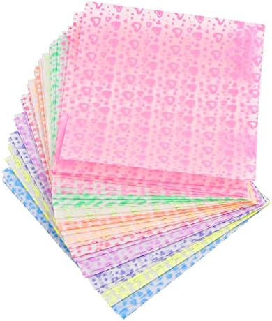 URROMA 140 PCS 7 צבעים נייר צבעוני זוהר, מגוון תבנית לב אוריגמי בעבוד