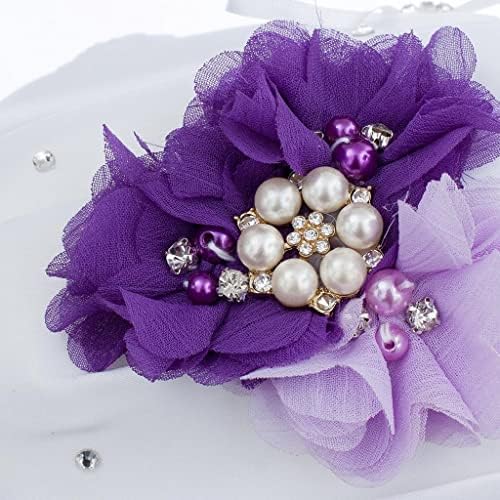 חתונה טבעת כרית פרח ילדה סל סט קריסטל ריינסטון פניני סגול אבזרים