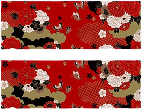 Guerotkr 2 PCS, מגבת יוגה, מגבות כושר, מגבות כושר לזיעה, מגבת אימון, דפוס אמנות יפני של פרחים אדומים