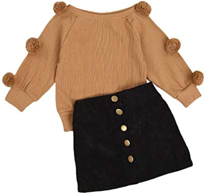 פעוטות ילדים בגדי תינוקות סרוגים שרוול ארוך פום פום סוודר צמרות חצאית שחורה סתיו תלבושות בגדי אופנה