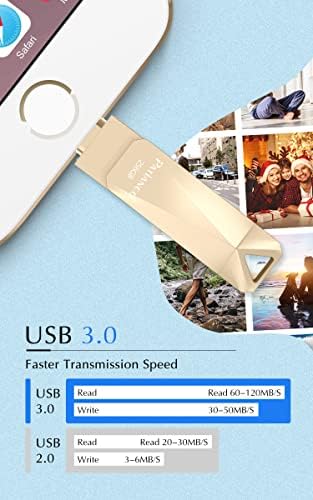 256 ג'יגה-בתים-מקל-for-iphone, Apple MFI Cetified USB כונן הבזק לכונן אגודל iPhone, מקל זיכרון iPhone לאייפד/אייפון/שומר תמונות מחשב כונן קשיח נייד, זהב