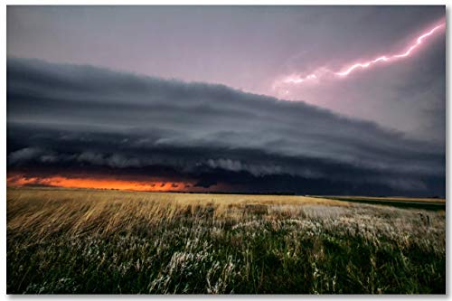 צילום סערה הדפס תמונה של סופת רעמים וברקים מעל הערבה בערב האביב בקנזס מזג אוויר אמנות קיר עיצוב טבע 4 על 6 עד 30 על 45