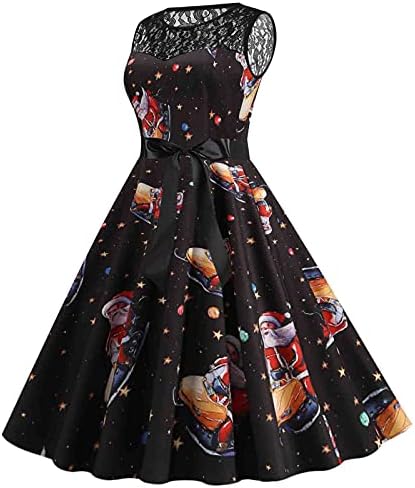 שמלות רוקבילי וינטגיליות של שנות החמישים של המאה הקודמת שמלת הדפס חג המולד רטרו אודרי הפבורן בסגנון קוקטייל שמלת נדנדה שמלה