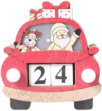 זוהר חג המולד עץ לוח שנה דקור שולחן עבודה לשימוש חוזר תמידית לוח שנה יצירתי רכב צורת סנטה קלאוס ואיילים עיצוב זוהר לוח שנה בלוק צילום אבזרי קישוט ללא סוללה