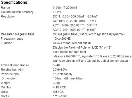 Gowe Digital Gauss, Tesla Meter Gaussmeter AC DC 2000MT, מד שטף מגנטי דיגיטלי