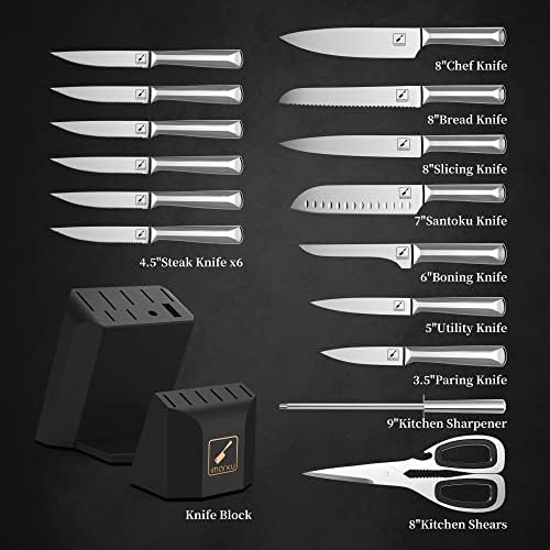 סט סכינים, IMARKU 16 PCS סט סכין מטבח עם בלוק, סט סכין שף נירוסטה חד אולטרה, סט סכינים בטוח של מדיח כלים סט עם ידית ארגונומית מקשה אחת, מתנות לגאדג'טים למטבח לנשים