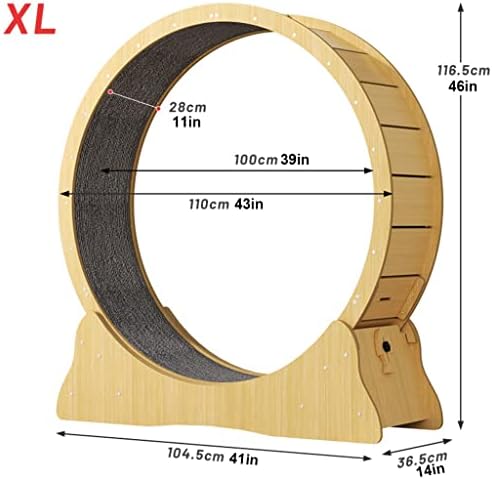 גלגל תרגיל חתולים לחתולים מקורה, הליכון לחתול עם 2 מסלול מסלול שטיחים, צעצוע של קיטי חתול ספורט, מכשיר לירידה במשקל כושר לחתולים בגודל כל, גלגל החתול צבע טבעי עץ טבעי