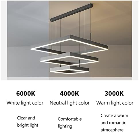 WLBHWL 3 ריבועים מודרניים LED שלב נברשת נברשת בלתי ניתנת לעמעום לתקן תאורה שולחן אוכל 69W/102W מט מטבח שחור מט. מנורת תליון לתאורת סלון