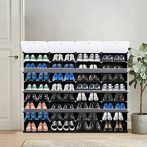 סינופוט בן 8 שכבות נייד 64 זוגות מתלים נעליים מארגן 32 רשתות מגדל ארון אחסון מדף מעמד ניתן להרחבה לעקבים, מגפיים, נעלי בית, שחור