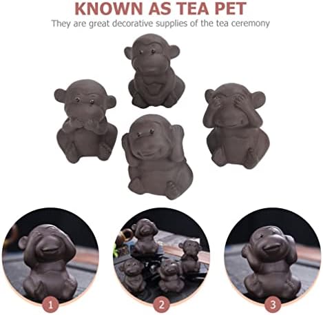 יארדווה תפאורה משרדית 4 יחידים קוף תה חיית מחמד מיני קוף פסל אין קופים רעים פסל פסל זישה תה חיית מחמד