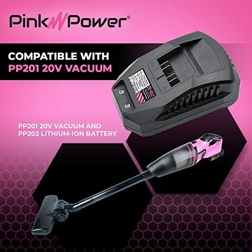 Pink Power PP205 20V מטען ליתיום יון לסוללה PP202 - עובד עם ערכת מקדחה ורודה PP203, PP201 מנקה ואקום מקל אלחוטי ו- PP204 פרט חשמלי אלחוטי סנדר