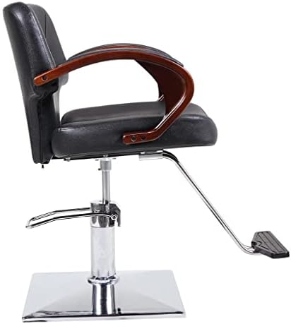 אגוז 360-תואר מסתובב הידראולי כיסא ספר שיער יופי סלון ציוד עם עץ משענת יד, גובה מתכוונן, שחור