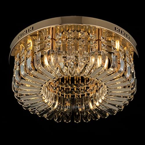 גביש זהב סומק הנברשת, מנורת תקרה עגולה מודרנית, מתקן תאורת תקרת קריסטל לארון בחדר האוכל מסדרון סלון, 6 גלאם אור D19.68 x H9.84