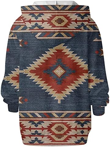 נשים מערבי האצטקים נים אתני סגנון גיאומטרי הדפסה ארוך שרוול חולצות לרכוס מזדמן רופף בסוודרים חולצה