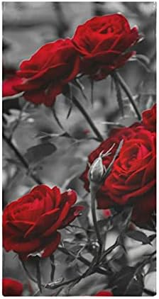 סט מגבות יד פרחוני אדום של 2 פרחי ורדים סופג צלחת מטבח רך מתנה מתנה מגבת אורח מגבת ייבוש מהיר מטליות לעיצוב בית אמבטיה