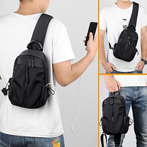תיק קלע של Caisang Crossbody תיק כתפיים לתיק כיס אישי תיק יום מזדמן לטיולי טיול מטען USB נמל נמל-ניילון