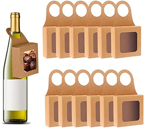 12 רוזן קראפט נייר קופסת בקבוקי יין עם חלון תלויים קופסאות מתנה מתקפלות קופסאות יין למתנות בקבוקי יין ריקים לקולב בקבוקי קישוט קופסא לטובת קנדי ​​קנדי ​​עוגיות שוקולד