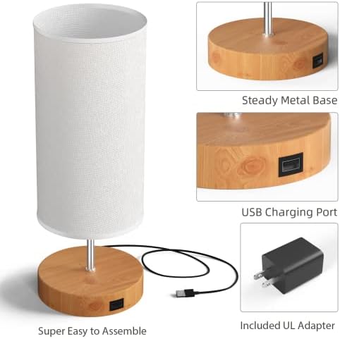 מנורת שולחן Alexpex עם יציאת USB סט של מיניליסט דו-מגע מלבד מנורה לחדר שינה, בהירות מלאה ו -3 צבע ברמה עמומה של שידת לילה עם צל עגול למשרד מעונות