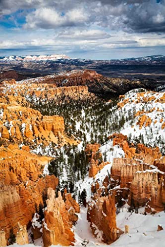 הצילום הדרומי -מערבי הדפס תמונה אנכית של קניון ברייס ביום מושלג ביוטה קיר מערבי אמנות טבע תפאורה 4x6 עד 40x60