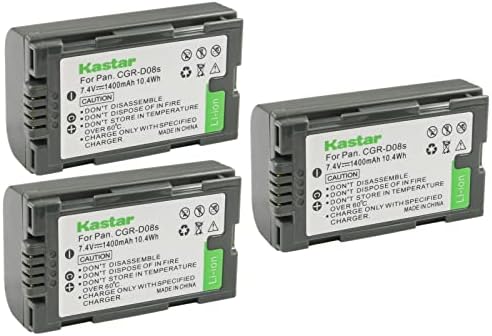 Kastar 3-Pack CGR-D08 החלפת סוללה ל- Panasonic NV-DS37, NV-DS38, NV-DS50, NV-DS55, NV-DS60, NV-DS65, NV-DS68, NV-DS77, NV-DS77B, NV-DS80 , NV-DS88, NV-DS89, NV-DS99, מצלמת NV-DS150