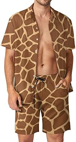 WEEDKEYCAT ג'ירפה בעלי חיים תלבושות חוף לגברים 2 חלקים כפתור הוואי מטה חולצת שרוול קצר ומכנסי תא מטען קצרים