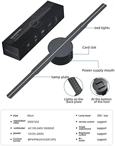 Pangzi 3D Hologram Projector Appersing תצוגת מאוורר נגן רכוב על קיר 3D עין עירומה HD LED Photo Video Fan עם 266 יחידות LED LEAD BEADS BEADS