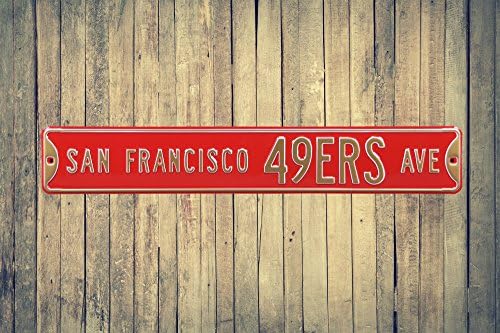 Fremont Die Nfl San Francisco 49ers Ave, עיצוב קיר מתכת- שלט רחוב פלדה כבד, עיצוב קיר כדורגל לקישוטים לחדר מעונות, עיצוב מערת אדם, משרד ומתנות