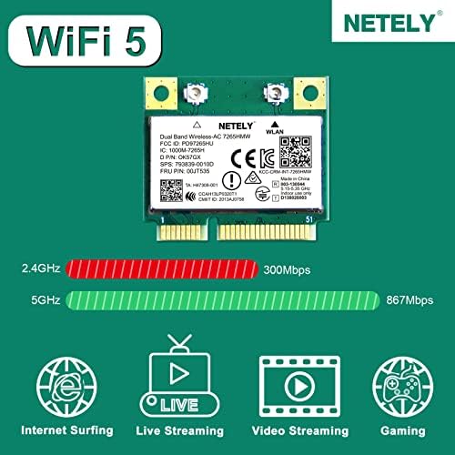 נטו אלחוטי- AC 7265HMW Mini-PCIE ממשק WiFi מתאם Wireless-AC 1200MBPS כרטיס רשת עם מתאם שמע WiFi